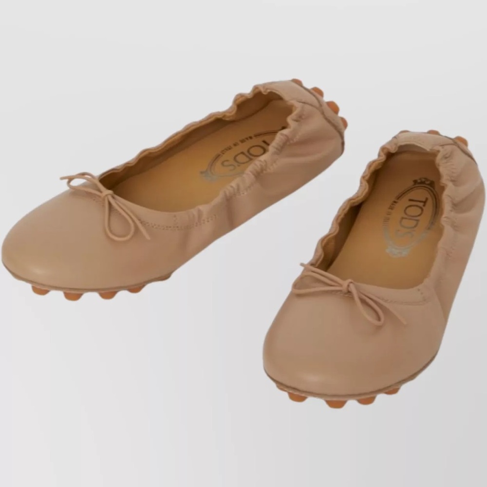 Tod's Nude Leather Ballet Flats with Bow